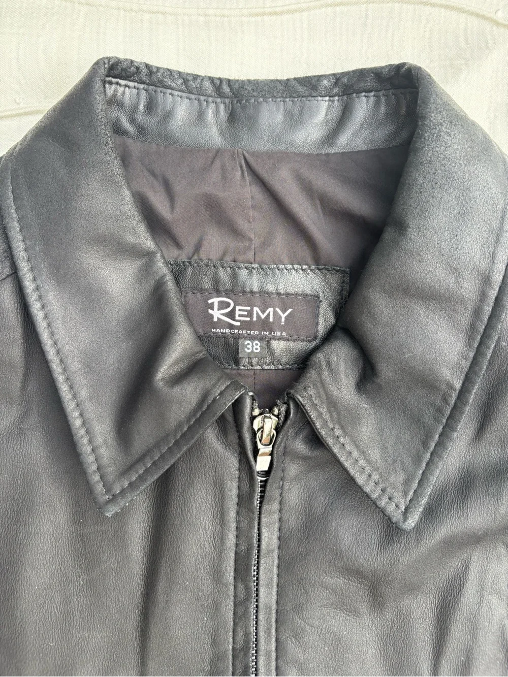 REMY Black Leather Bomber Jacket Men's Size 38 Lambskin Leather